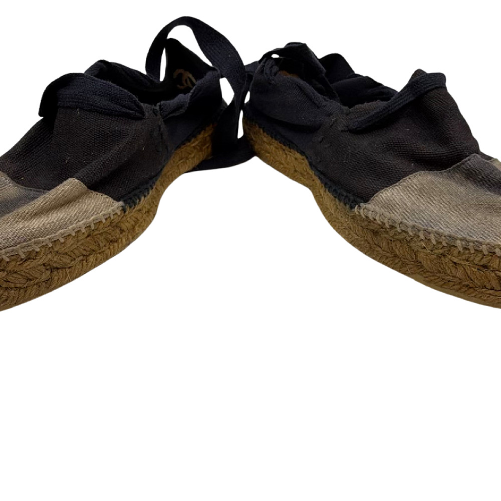 Chanel Lace-Up Espadrille Black Canvas Jute 36 Espadrille